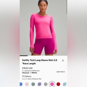 Sonic Pink Swiftly Tech Long Sleeve Shirt 2.0 *Race Length